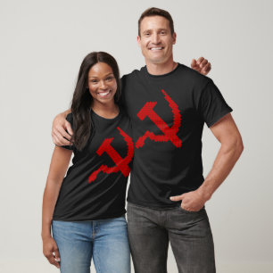 Red Hammer and Sickle Symbol Cross Stitch Design T-Shirt