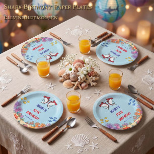 Red Hammerhead Shark Fin-tastic Kid Birthday Paper Plates