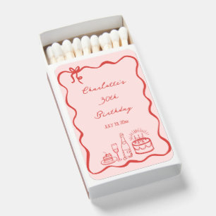 RED hand drawn 30th Birthday Party Favor Matchboxes