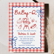 Red Hand Drawn BaBy-Q Baby Shower Party Invitation