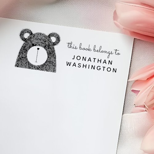 Red Hand_drawn Bear This Book Belongs To Name Self_inking Stamp