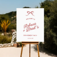 Red Hand Drawn Bow Engagement Party Welcome Sign