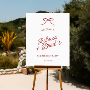Red Hand Drawn Bow Engagement Party Welcome Sign