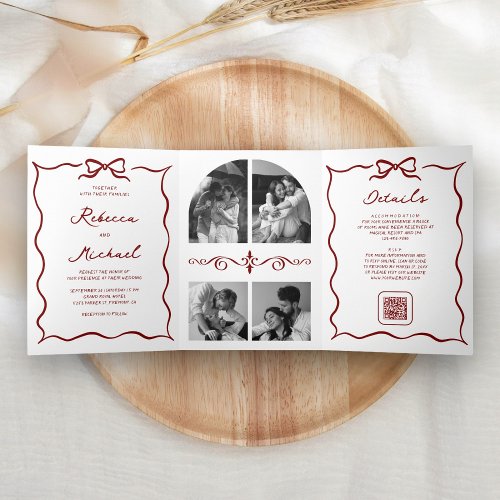 Red Hand Drawn Bow QR Code Photo Wedding