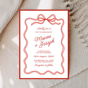 Red Hand Drawn Bow Ribbon Sketch Wedding Invitation