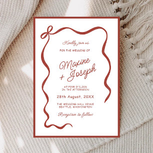 Red Hand Drawn Bow Ribbon Sketch Wedding Invitation