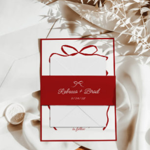 Red Hand Drawn Bow Ribbon Sketch Wedding Invitation Belly Band