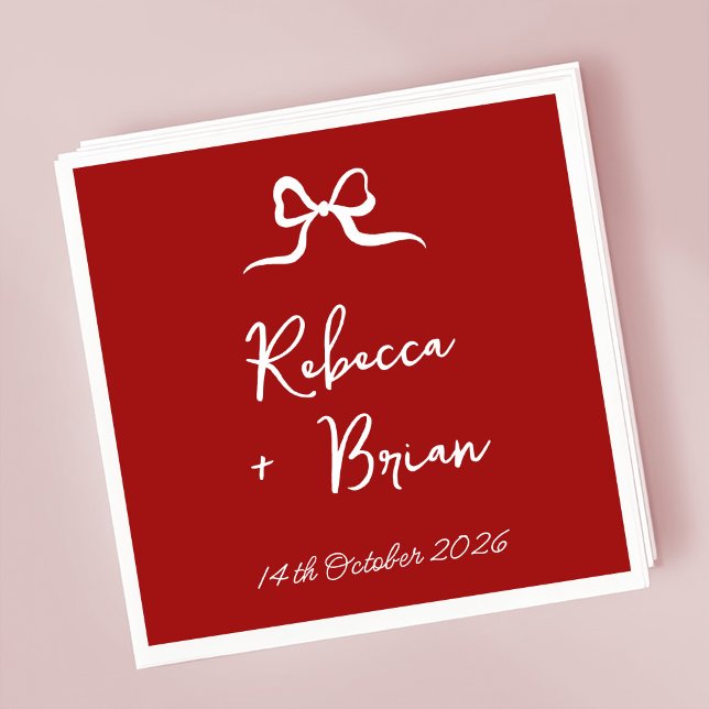 Red Hand Drawn Bow Ribbon Sketch Wedding Napkins (Creator Uploaded)