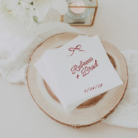 Red Hand Drawn Bow Ribbon Sketch Wedding Napkins