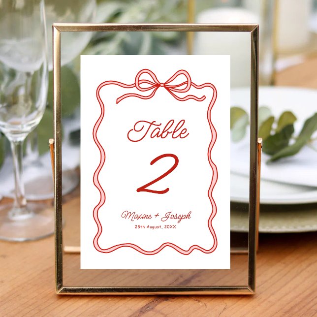 Red Hand Drawn Bow Ribbon Sketch Wedding Table Number (Red hand drawn bow ribbon sketch wedding table number adds charming style and easy guidance.)