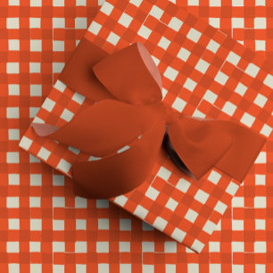 Red Hand-Drawn Buffalo Check Plaid Wrapping Paper