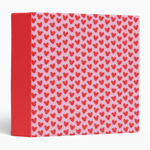 Red Hand-Drawn Doodle Hearts Pattern on Pastel Pin 3 Ring Binder