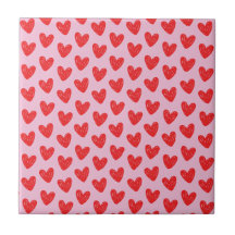 Red Hand-Drawn Doodle Hearts Pattern on Pastel Pin