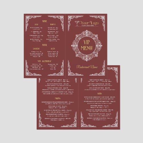 Red Hand-drawn Elegant Ornate Your Logo VIP Menu