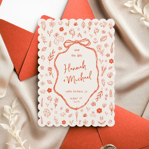 Red Hand Drawn Flowers Handwritten Spring Wedding Save The Date