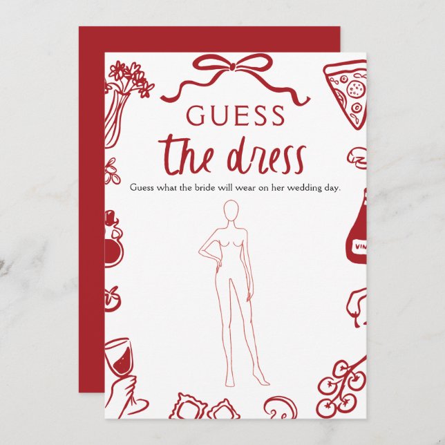 Red Hand Drawn Guess The Dress Bridal Shower Game Invitation (Front/Back)