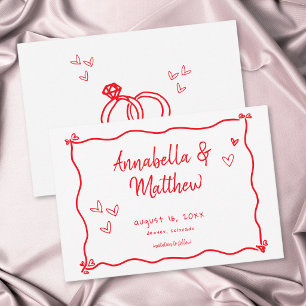 Red Hand Drawn Heart Whimsical Modern Wedding Save The Date