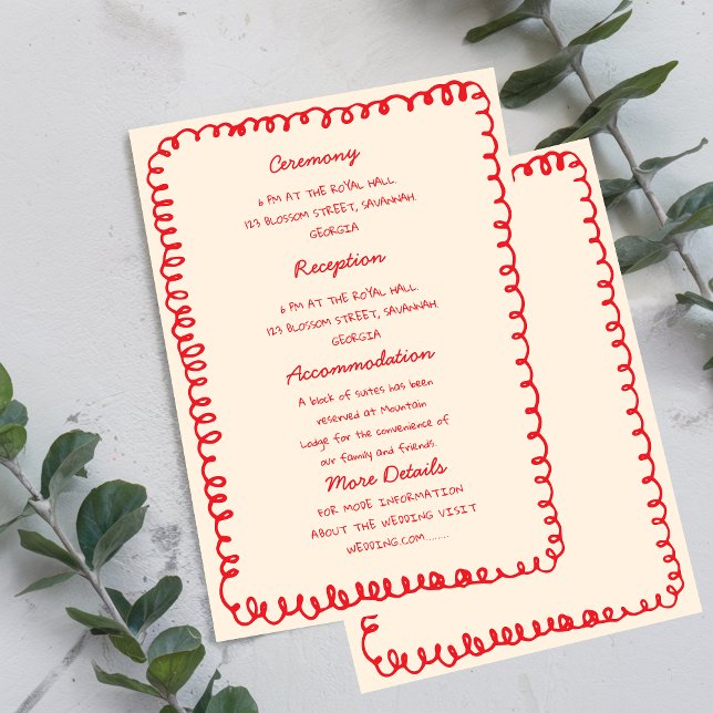 Red hand drawn heart Whimsical Wedding  Invitation (Creator Uploaded)