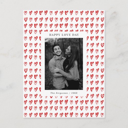 Red Hand Drawn Hearts Valentines Day Photo Card