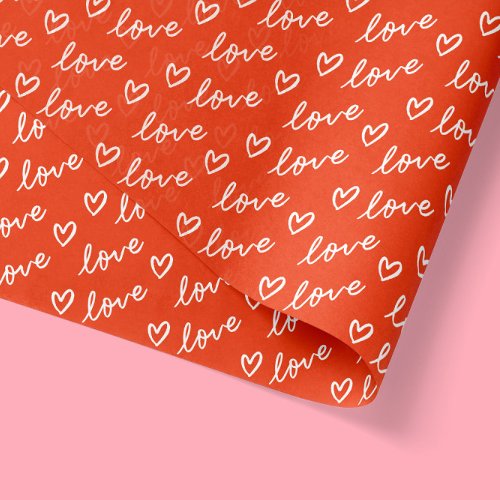 Red hand drawn hearts with love lettering doodles tissue paper