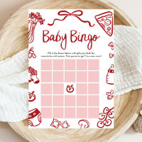 Red Hand Drawn Italian Baby Bingo Baby Shower Game