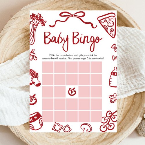 Red Hand Drawn Italian Baby Bingo Baby Shower Game
