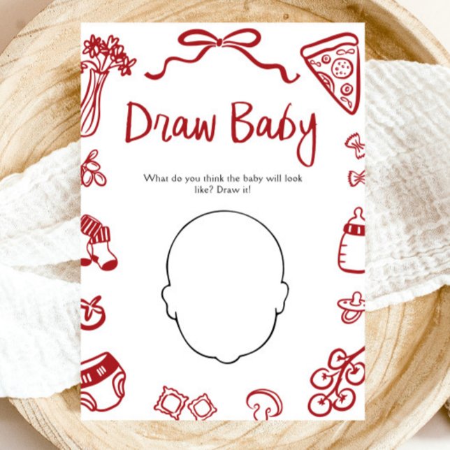 Red Hand Drawn Italian Baby Shower Draw Baby Game Invitation (Red Hand Drawn Italian Baby Shower Draw Baby Game)
