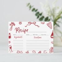 Red Hand Drawn Italian Bridal Shower Recipe Card