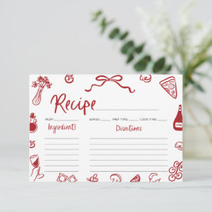 Red Hand Drawn Italian Bridal Shower Recipe Card