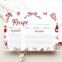 Red Hand Drawn Italian Bridal Shower Recipe Card