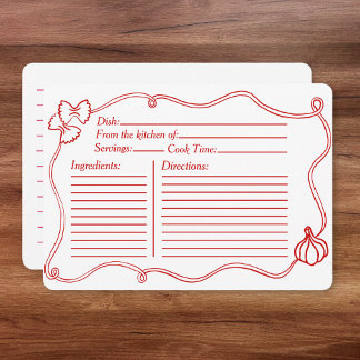 Red Hand Drawn Italian Bridal Shower Recipe Card 