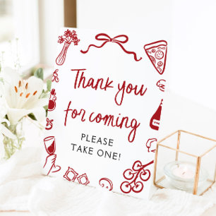 Red Hand Drawn Italian Thank you for coming Sign