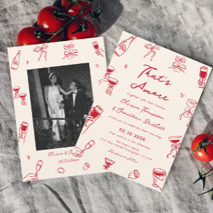 Red Hand Drawn Italian That's Amore Wedding Invitation