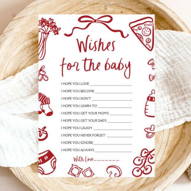 Red Hand Drawn Italian Wishes For Baby Advice Game Invitation (Red Hand Drawn Italian Wishes For Baby Advice Game)