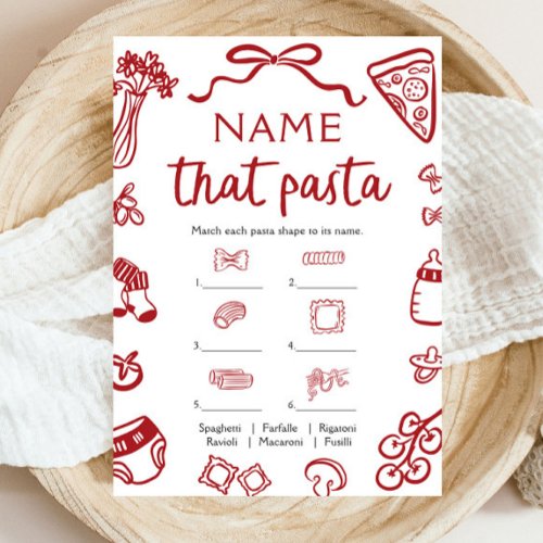 Red Hand Drawn Name That Pasta Baby Shower Game