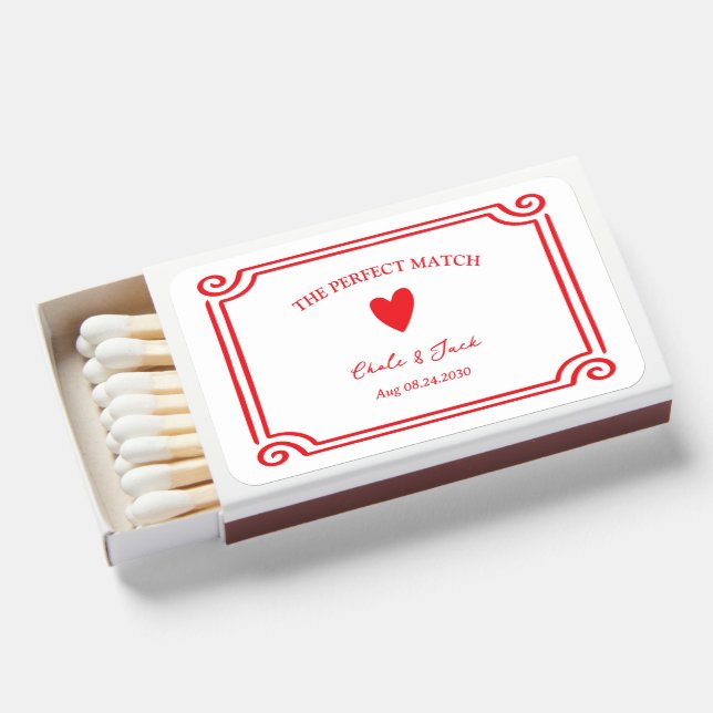 red hand drawn perfect match wedding Matchboxes (Front Open)