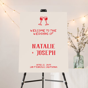 Red Hand Drawn Retro Old Money Wedding Welcome Foam Board