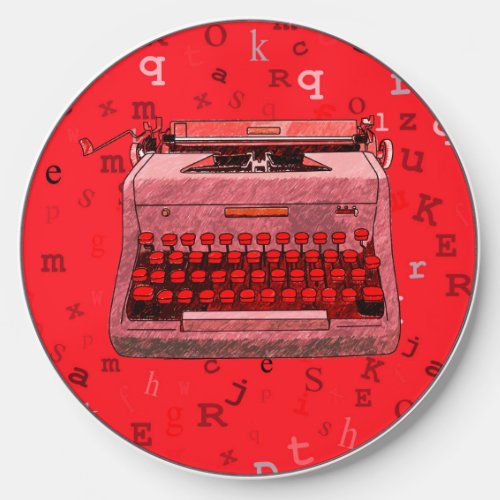 Red Hand_Drawn Retro Typewriter Wireless Charger