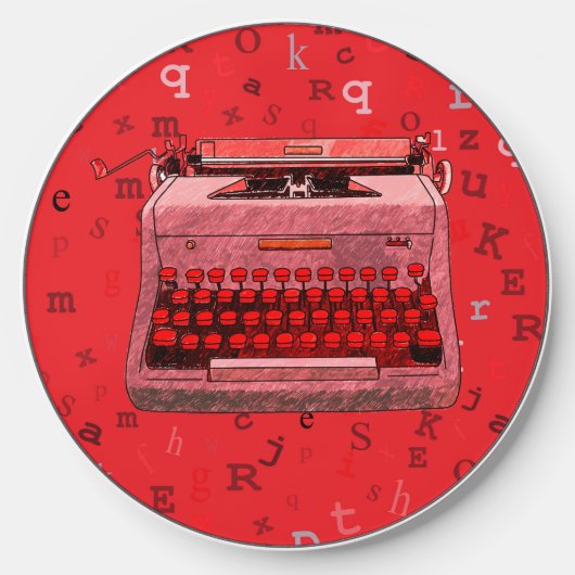 Red Hand-Drawn Retro Typewriter Wireless Charger (Front)