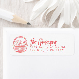Red Hand-drawn Strawberry Basket Return Address Label