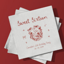 Red Hand Drawn Sweet Sixteen Birthday Party