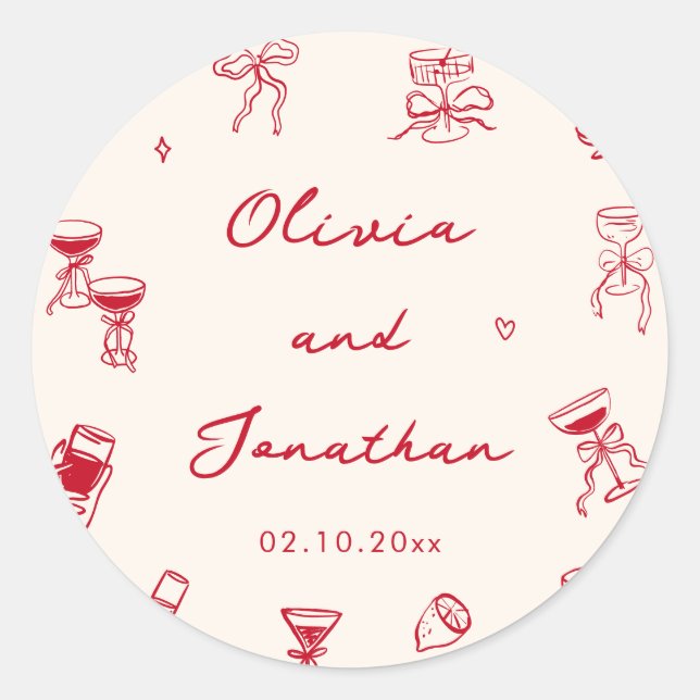 Red Hand Drawn That's Amore Party  Classic Round Sticker (Front)