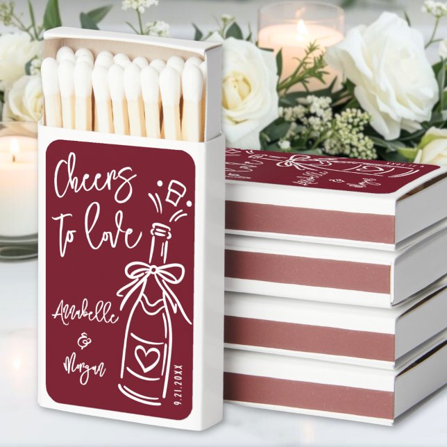 Red Hand Drawn Wedding Favor Matchboxes (Hand Drawn Vintage Red Wedding Favor Matchboxes )