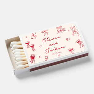 Red Hand Drawn Wedding Matchboxes