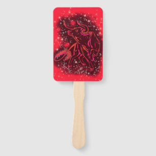 Red Hand Fan Bull Running At Starry Night