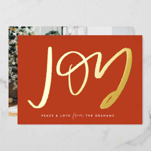 Red Hand_Lettered Joy Photo Gold Foil Holiday Card