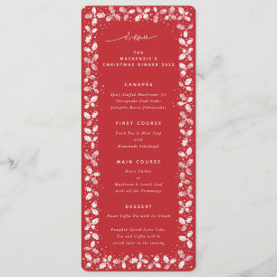 Red Hand Printed Holly+Berries Christmas Menu