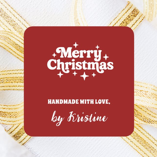 Red handmade by Christmas gift wrapping Square Sticker (Creator Uploaded)