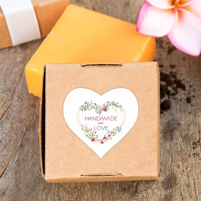 Red Handmade with Love Quote Floral Heart Heart Sticker (Creator Uploaded)