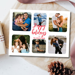 red handwriting 6 photos collage happy holidays   postcard